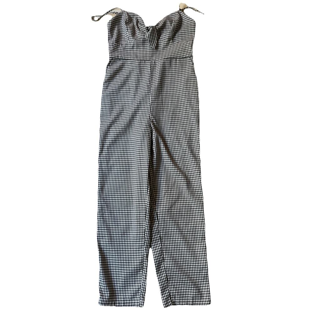 Forever 21 Gingham Tie Shoulder Jumpsuit Medium